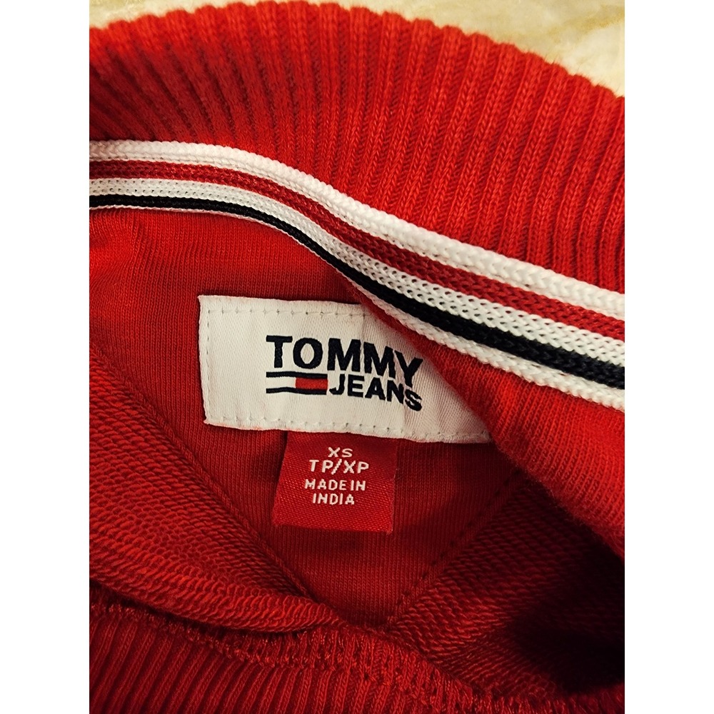 Tommy Jeans Womens XS Red Logo Oversized Sweatshirt Dress Side Zip Pullover - Picture 5 of 6